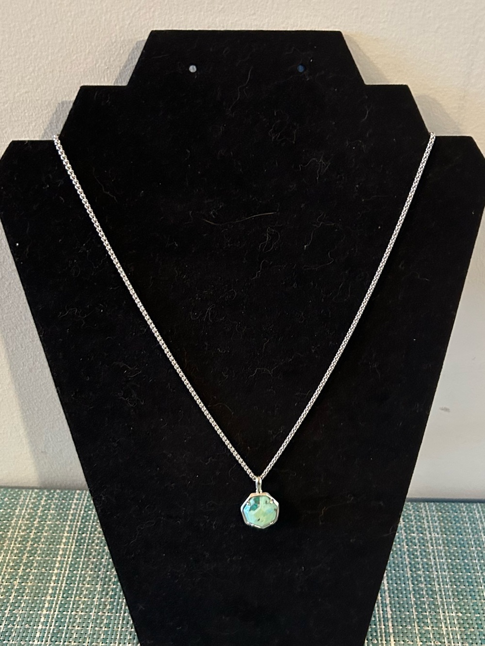 Kendra Scott Silver Necklace with Iridescent Aqua Pendant